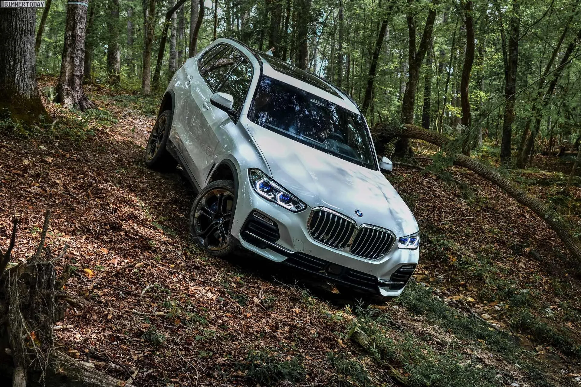 Bmw Suv Driving Off Road in Forest Trail Hd Wallpaper
