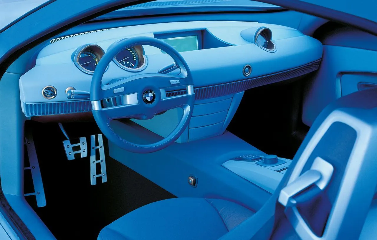 Bright Blue Interior of Classic Bmw with Retro Design