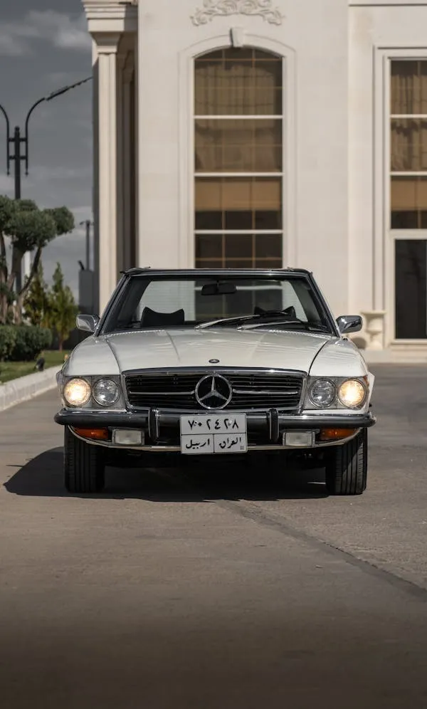 Classic Black Mercedes Benz Convertible Outside Hotel