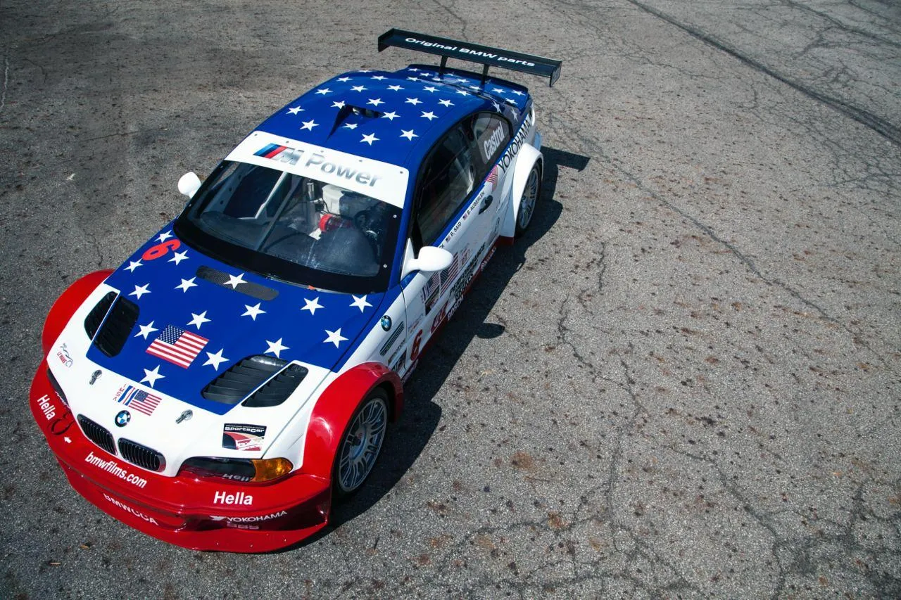 Classic Bmw Race Car with American Flag Paint Job Wallpaper