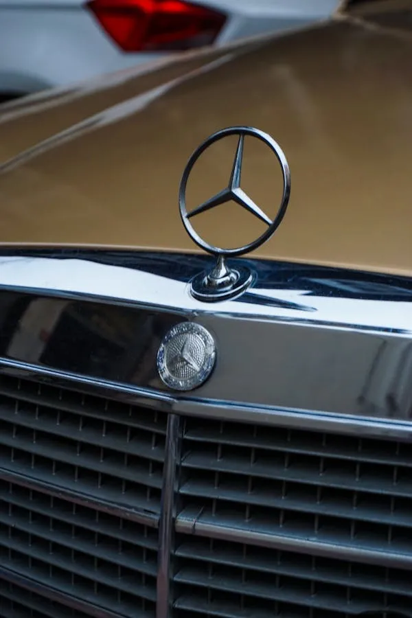 Classic Mercedes Badge on Vintage Golden Grille Wallpaper