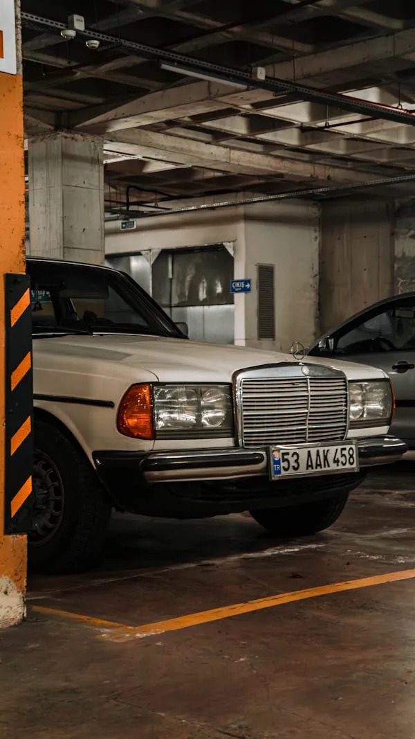 Classic Mercedes Benz in Underground Parking Garage