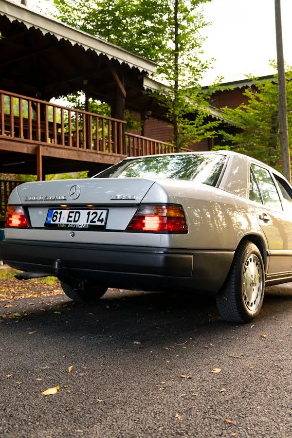 Classic Mercedes Benz Parked in Rustic Outdoor Setting