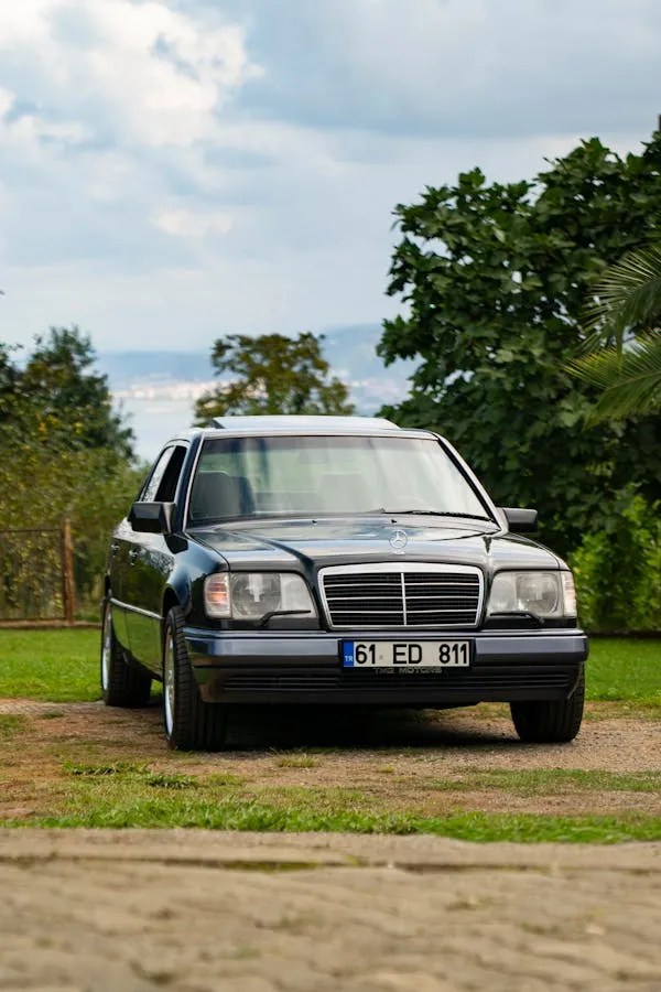 Classic Mercedes Benz Parked on Grass Near Trees Wallpaper
