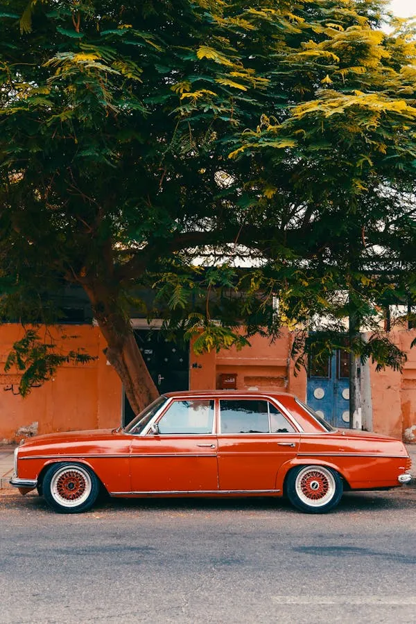 Classic Mercedes Coupe Parked on City Street free HD image