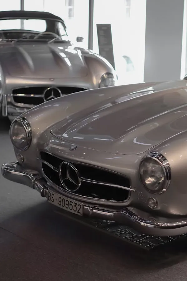 Classic Mercedes Front View Inside Auto Exhibition Hall