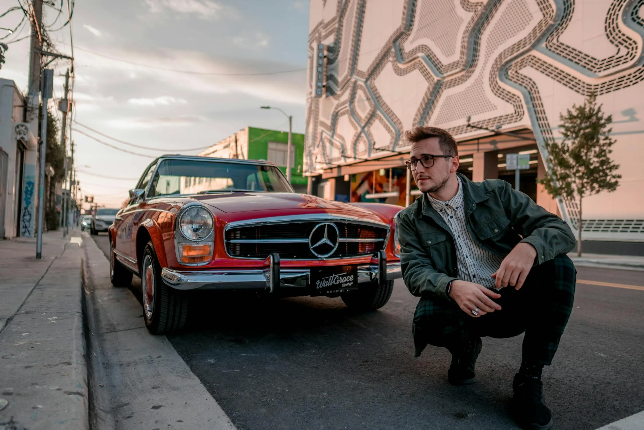 Classic Mercedes with Owner on Stylish Urban Street image