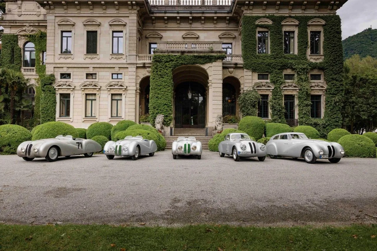 Classic White Bmw Cars Parked Outside an Old Mansion