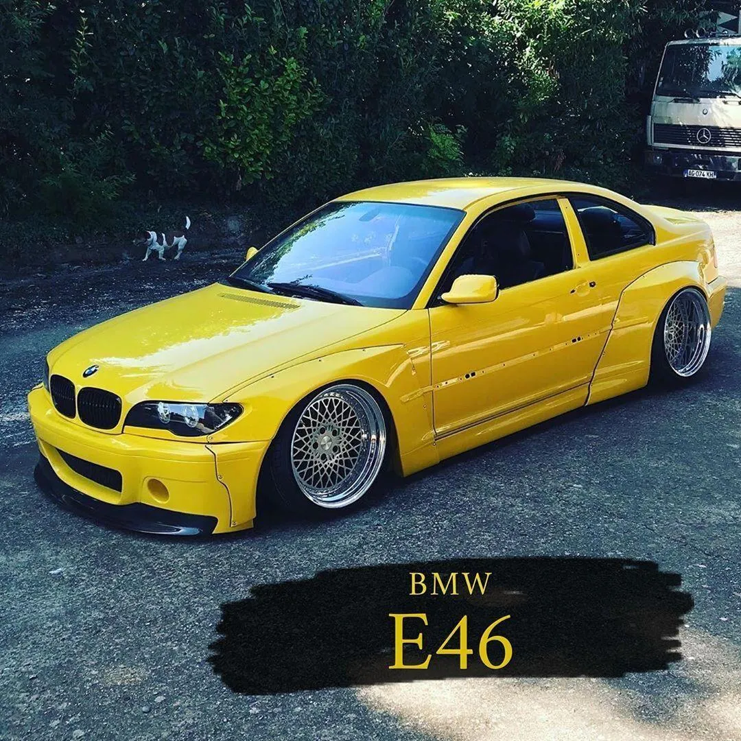 Classic Yellow Bmw E46 Parked Under the Trees