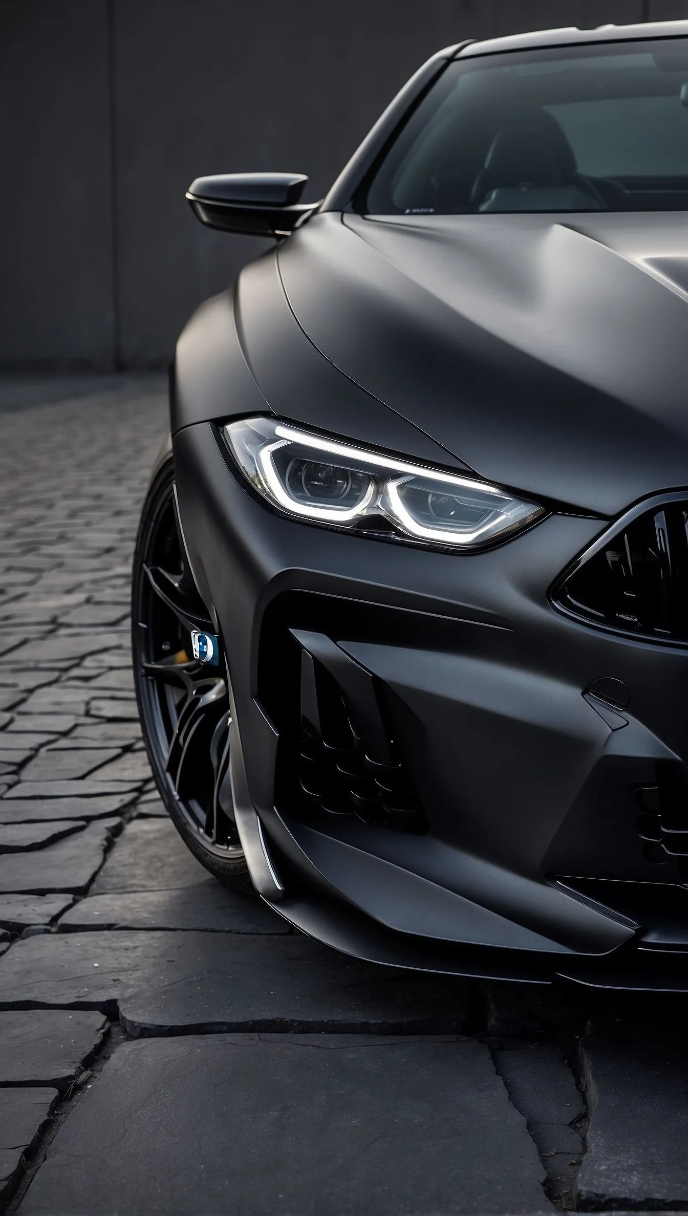 Close Up of Black Mercedes Benz Front with Sharp Headlights
