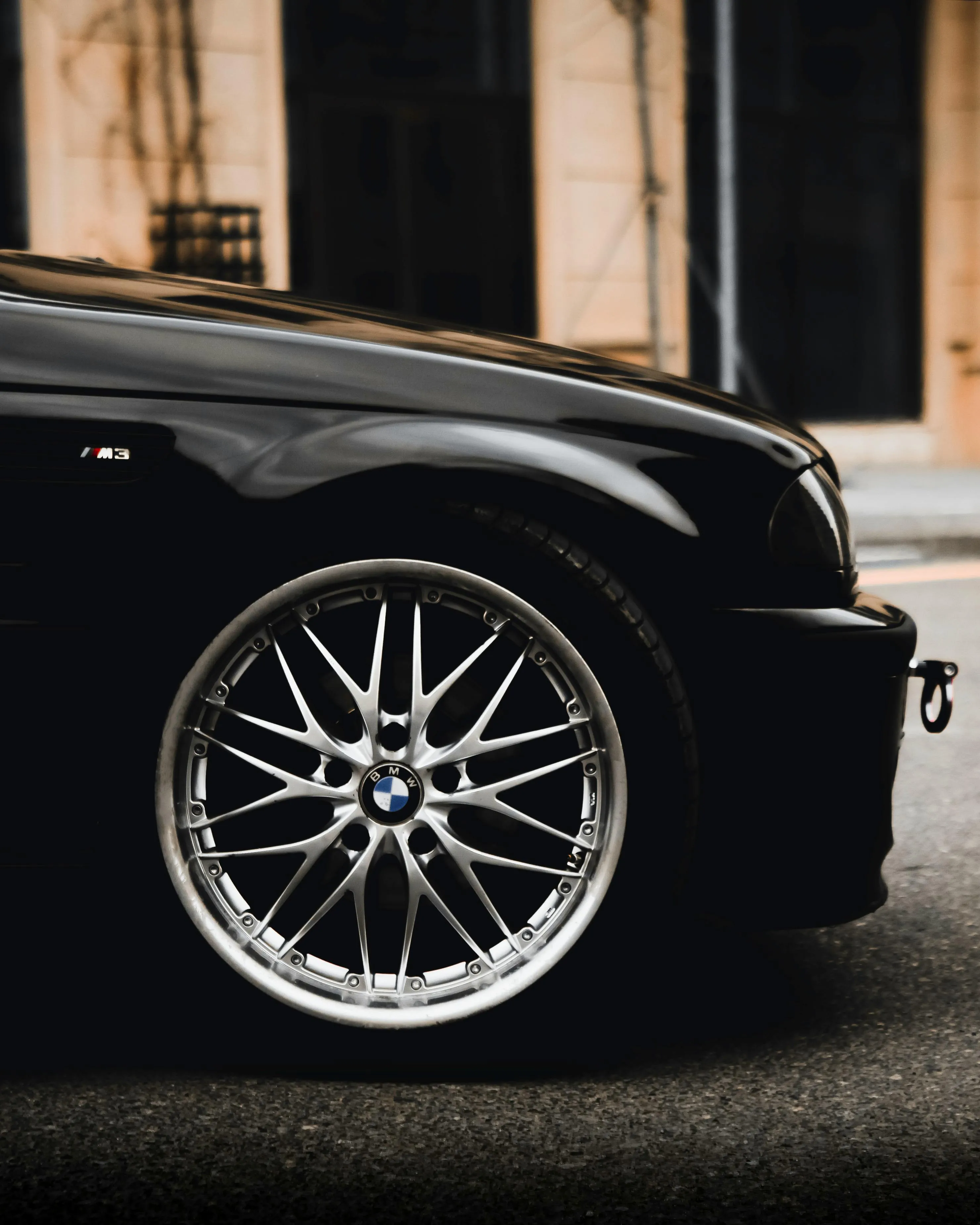 Close Up of Bmw Wheel with Shiny Rim and Tire Details