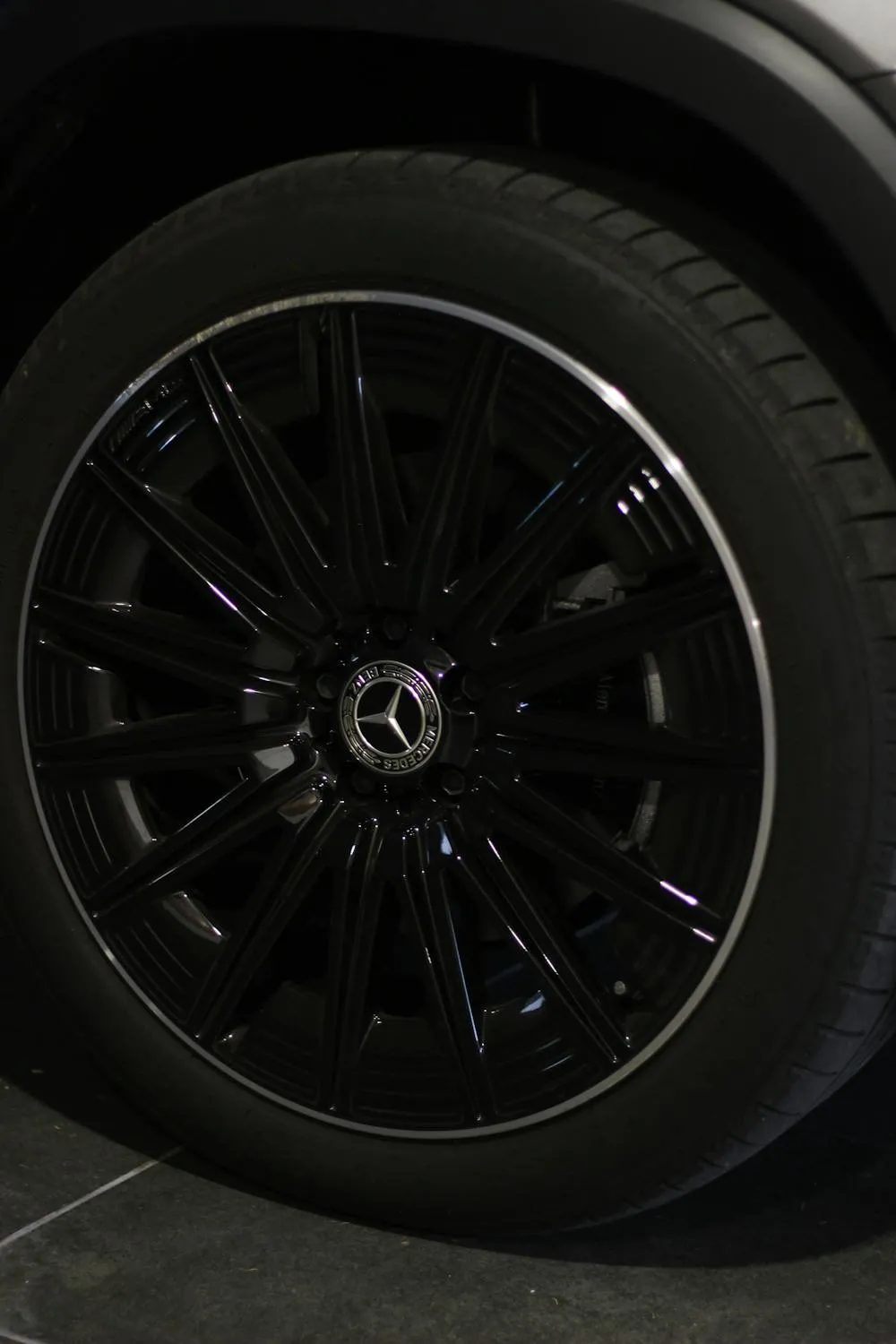 Close Up of Mercedes AMG Black Sport Alloy Wheel Wallpaper
