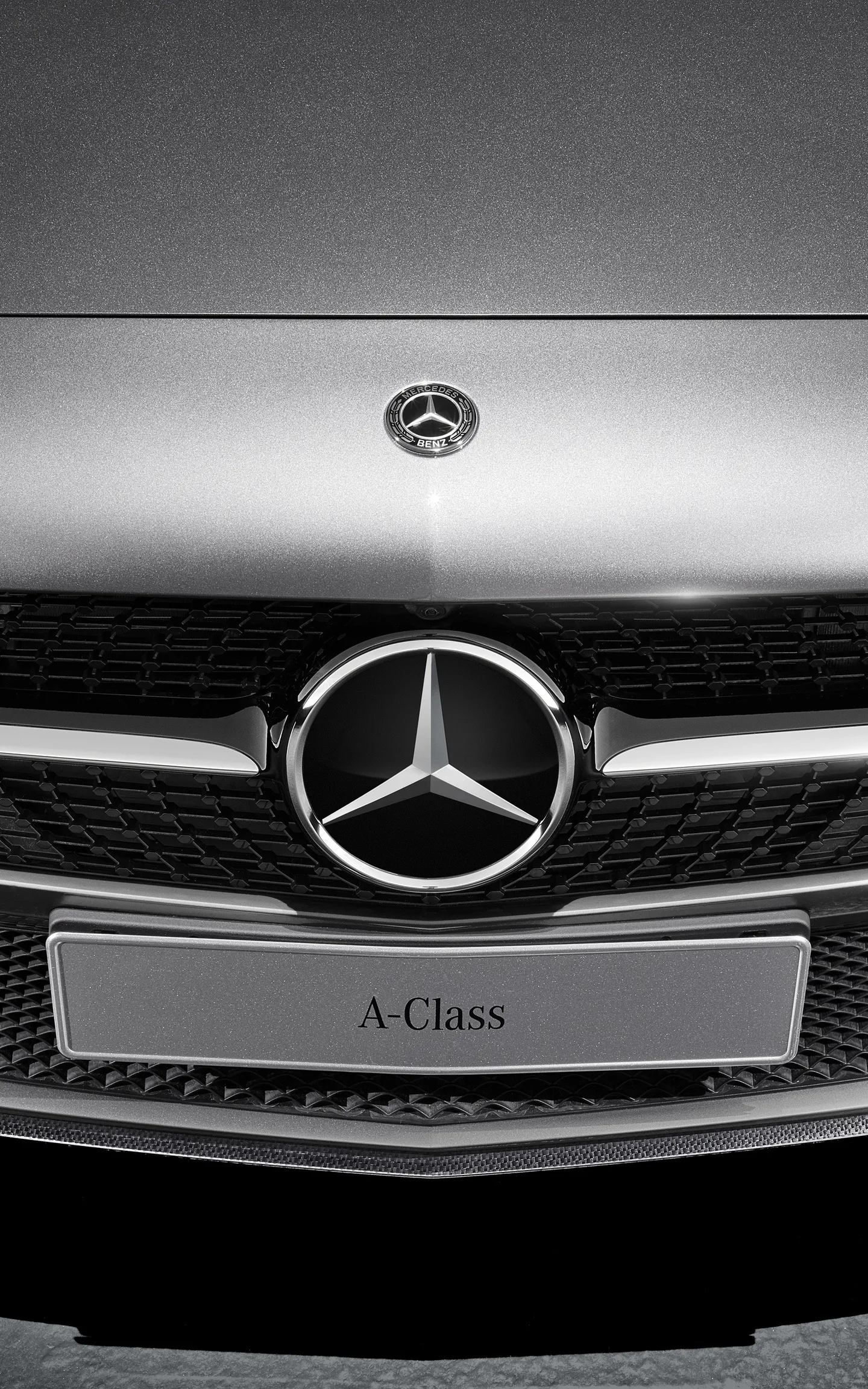 Close Up of Mercedes Benz A Class Front Grille Emblem