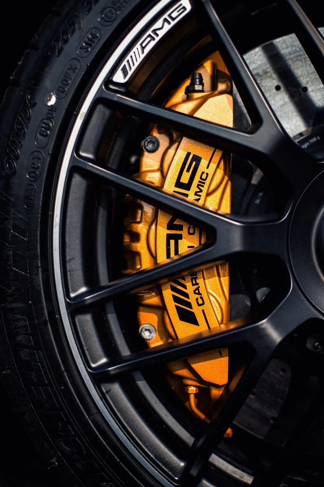 Close Up of Mercedes Benz AMG Brake Caliper and Wheel