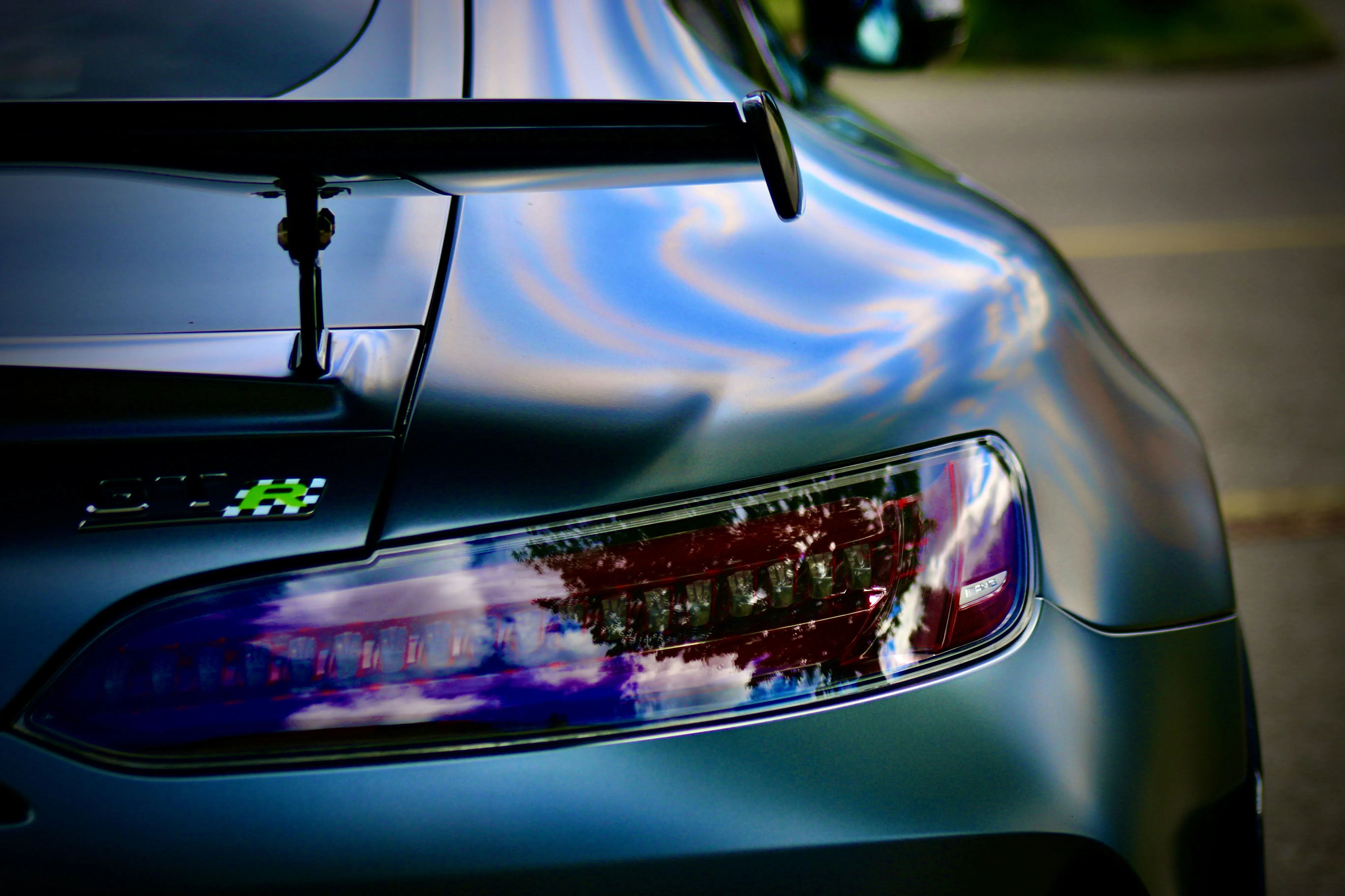 Close Up of Rear Light on Blue Mercedes Benz Car image