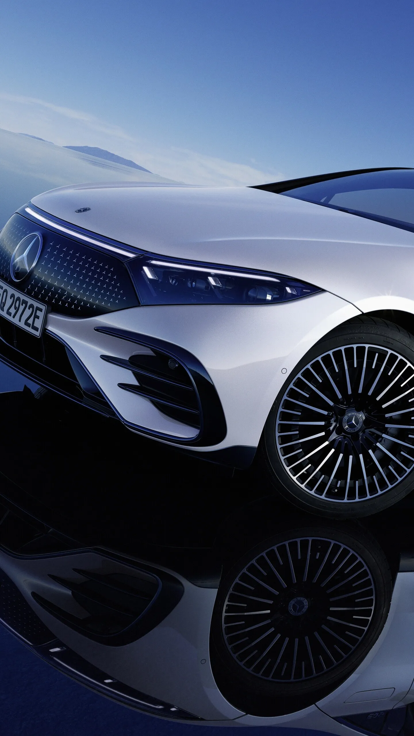 Close Up of Silver Mercedes Benz Car Exterior Details