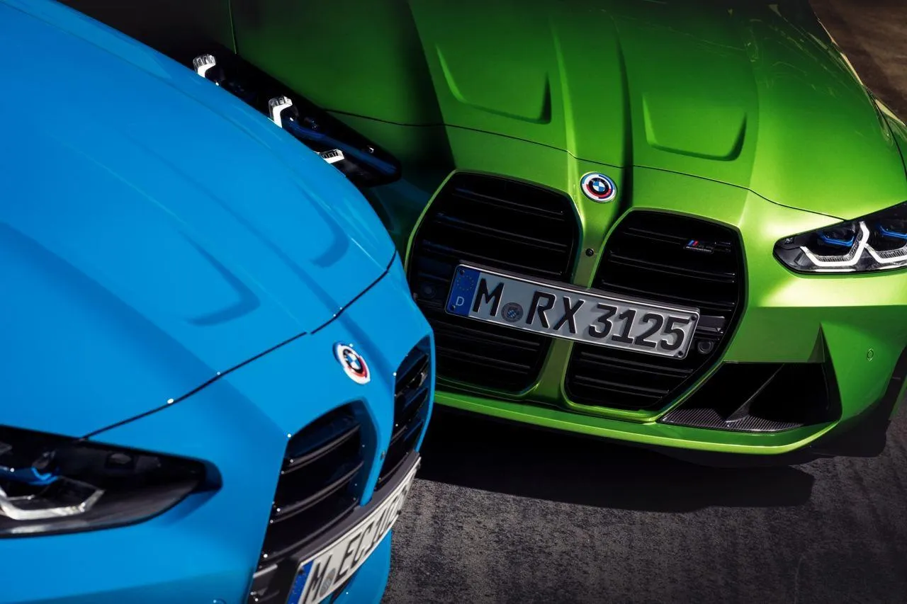 Close Up View of Green and Blue Bmw Front Bumpers Hd