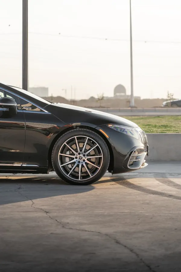 Close View of Mercedes Wheel and Body at Sunset Wallpaper