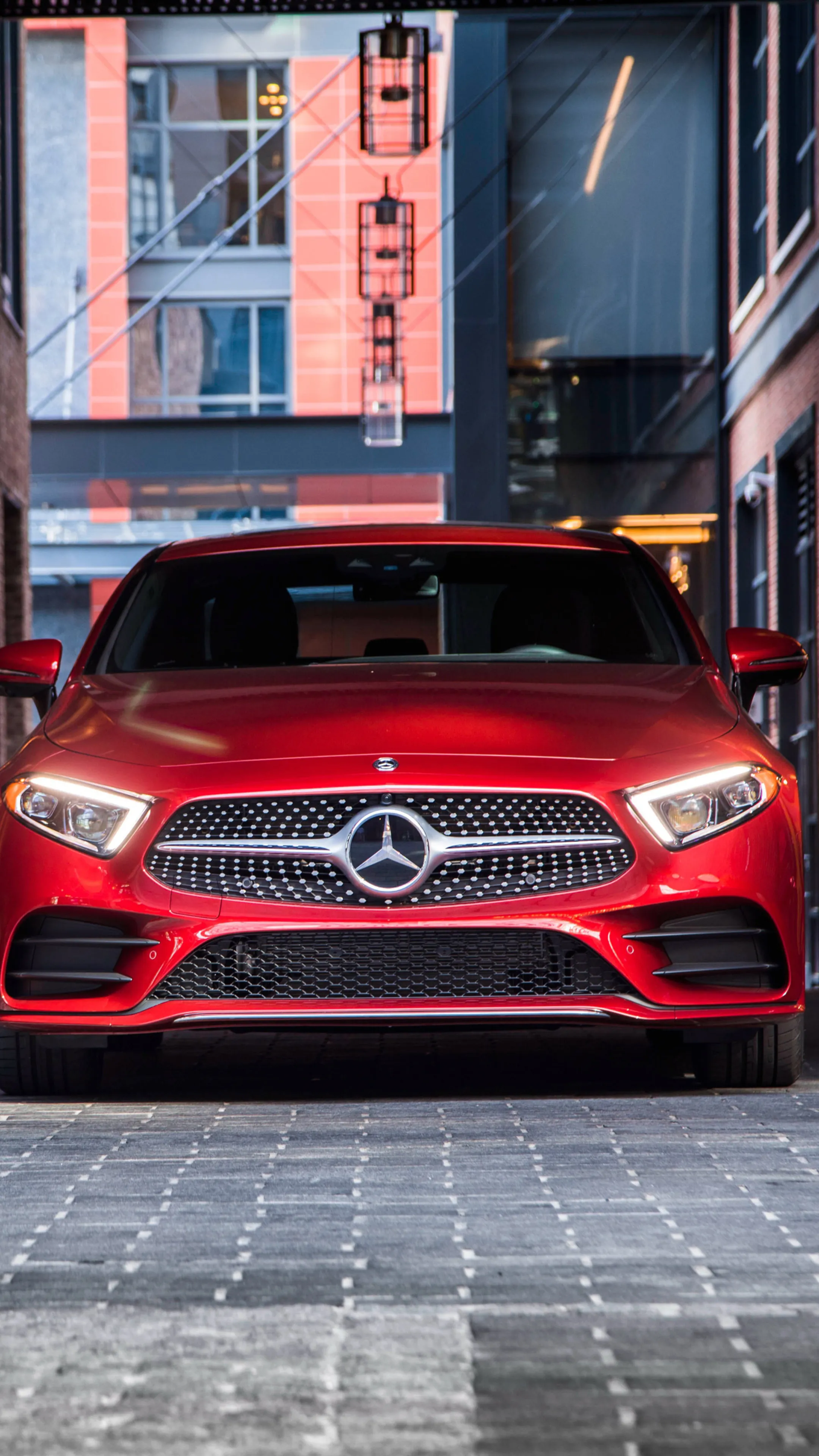 Closeup Front View of Red Mercedes Benz Car in City image