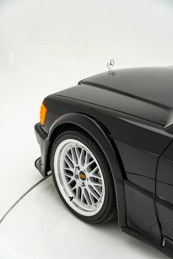 Closeup of Black Mercedes Benz Wheel and Tire Detail