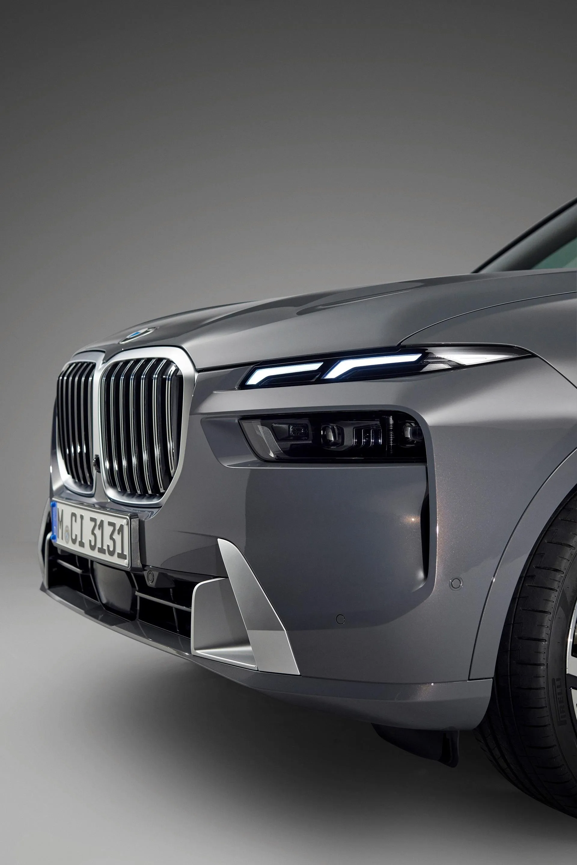 Closeup of Bmw Front Grille and Headlights in Studio Light