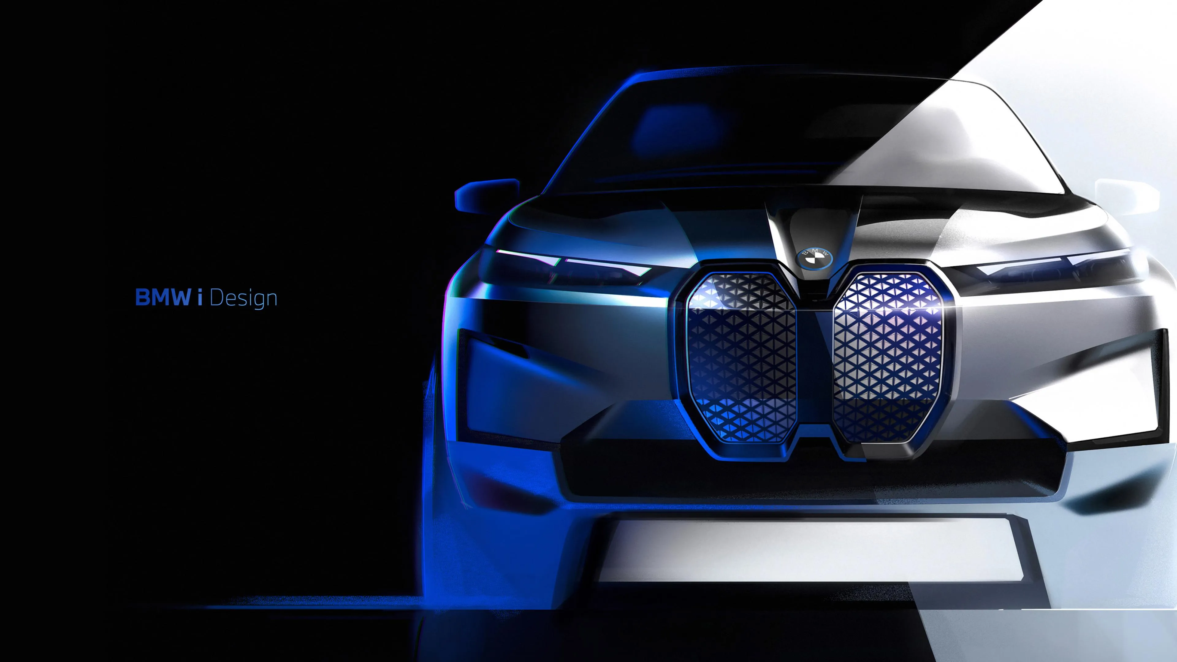 Closeup of Bmw Front Grille Glowing in Dark Environment