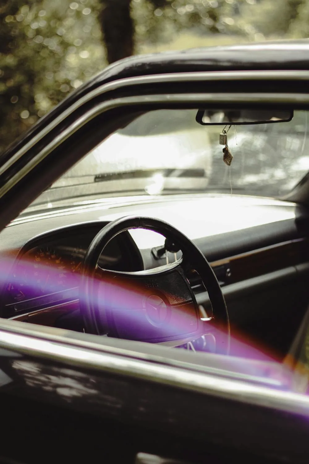 Closeup of Mercedes Benz Interior with Steering Wheel