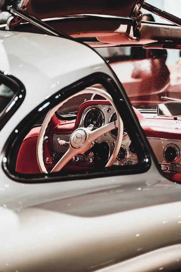 Closeup of Red Interior and Steering Wheel of Mercedes Benz