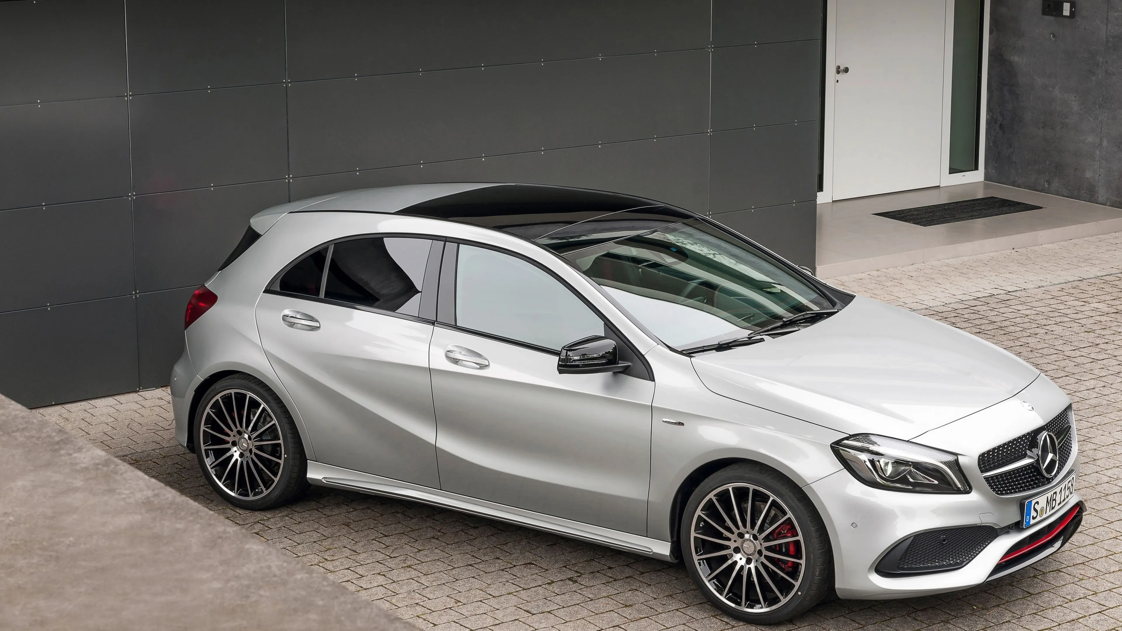 Compact Silver Mercedes Benz Hatchback Parked Outdoors