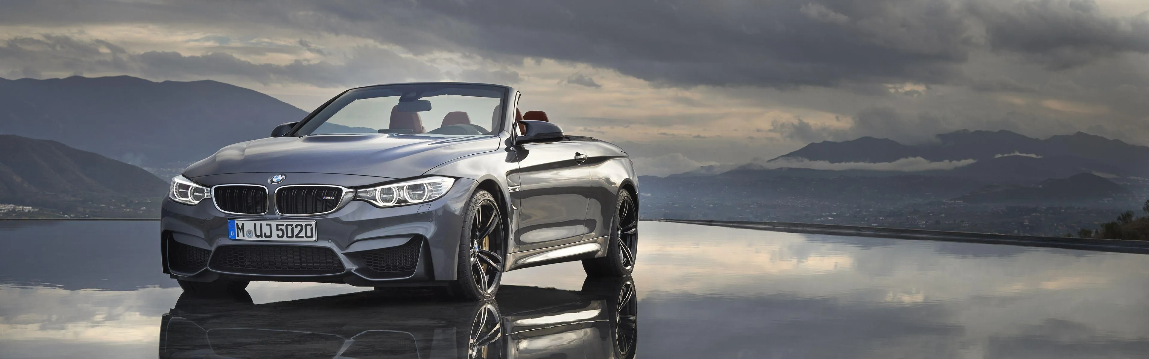 Convertible Bmw Car Parked By a Calm Lakeside Wallpaper