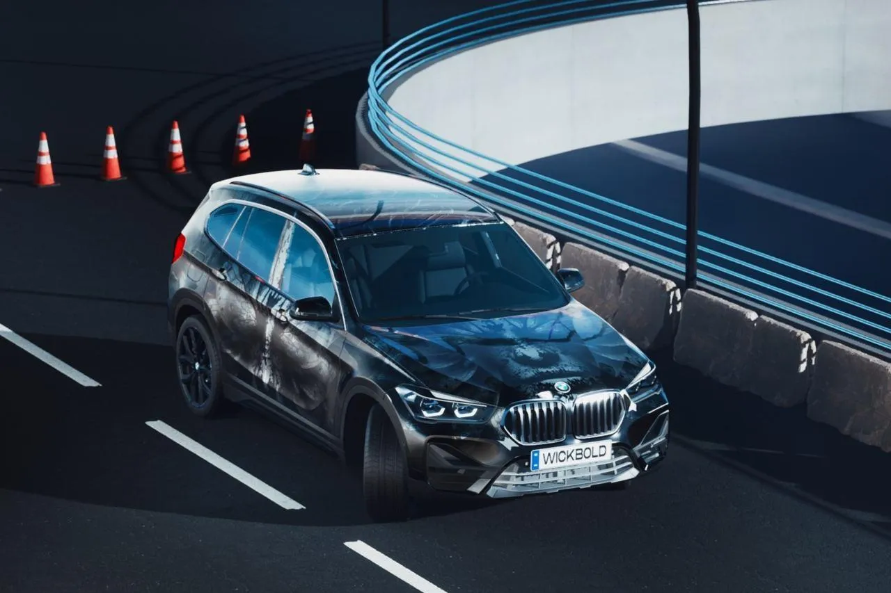 Damaged Bmw Driving Through Cones on Night Test Track