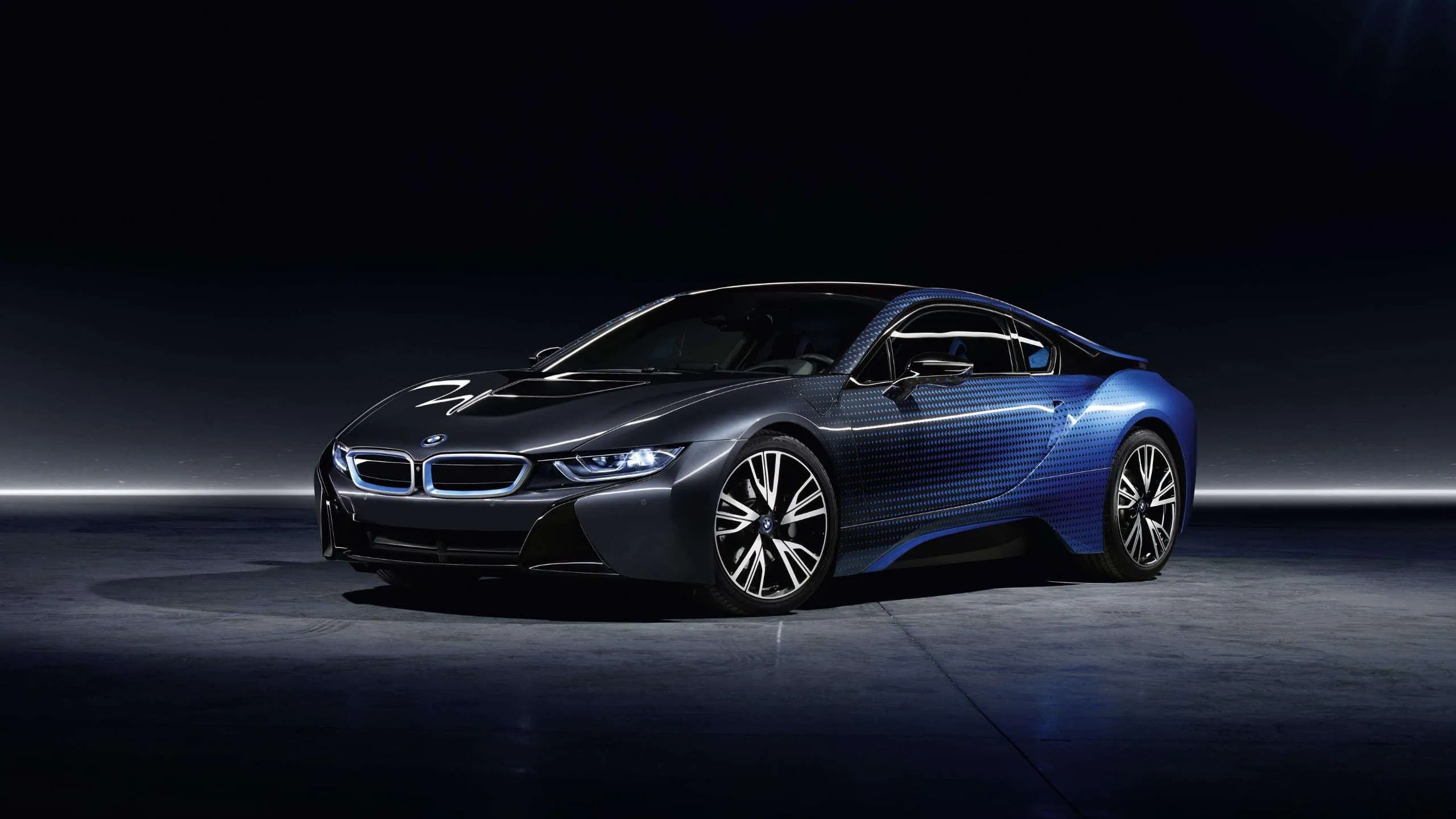 Elegant Blue Bmw Sport Car on Dark Studio Background