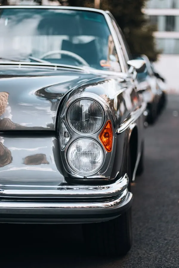 Front Closeup of Classic Mercedes Benz Car Headlight