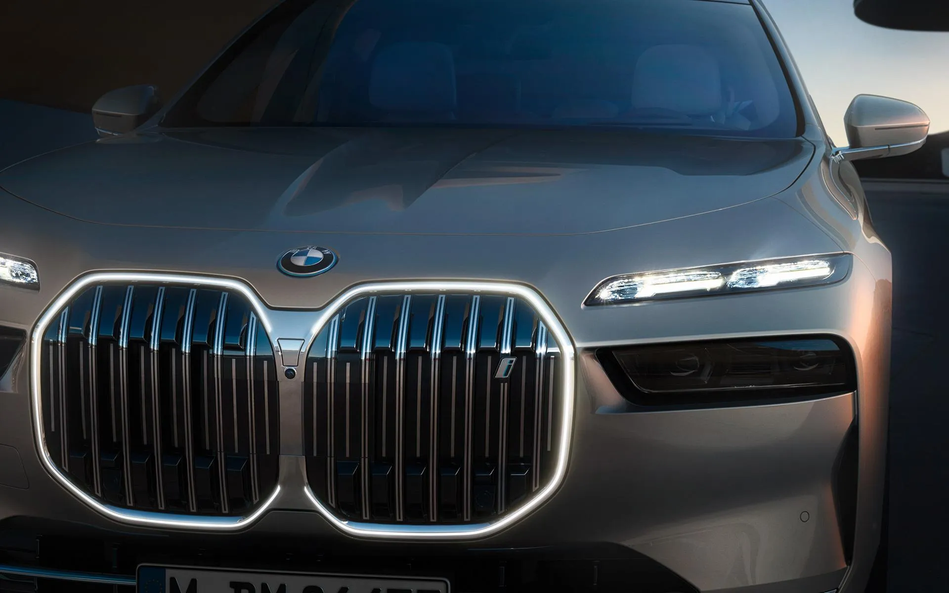 Front Grille of Bmw Luxury Model Shown in Dramatic Lighting