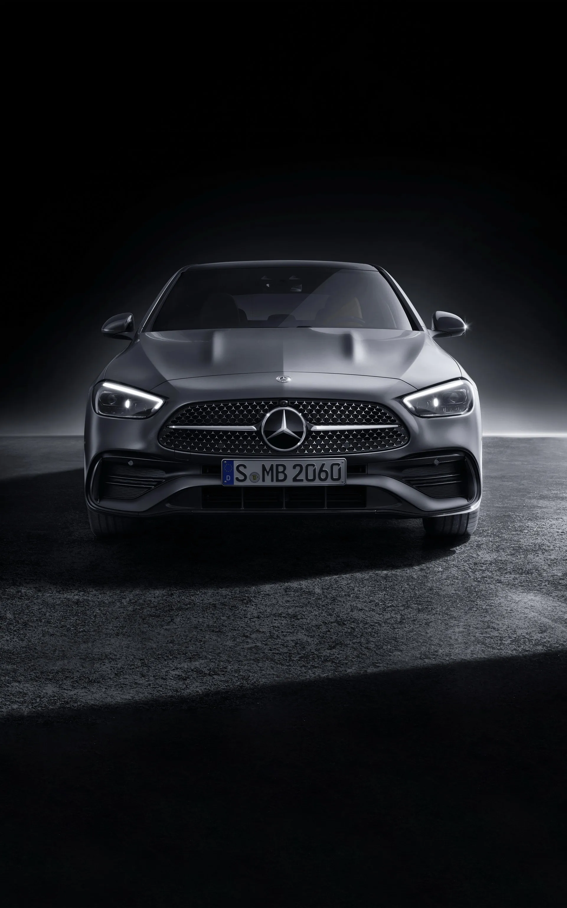 Front View Mercedes Benz Luxury Sports Car with Dark Backdrop
