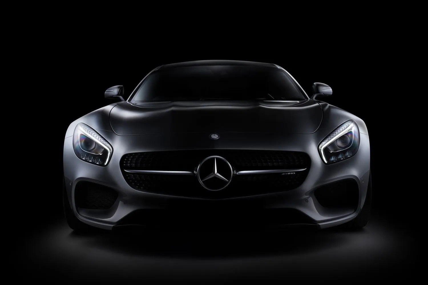 Front View of Black Mercedes Benz Sports Car on Black