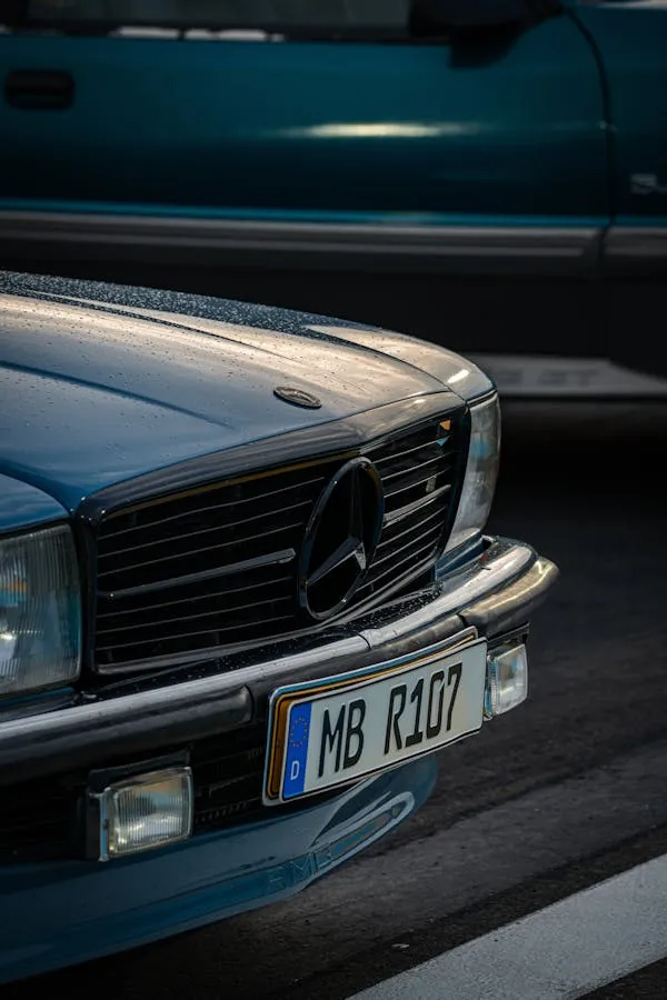 Front View of Classic Mercedes Benz with License Plate