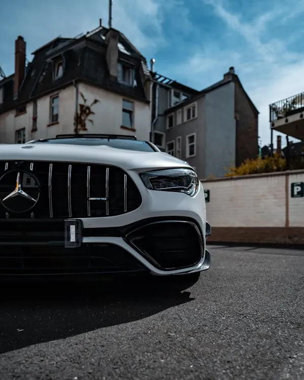 Front View of Modern AMG Mercedes Benz on City Street