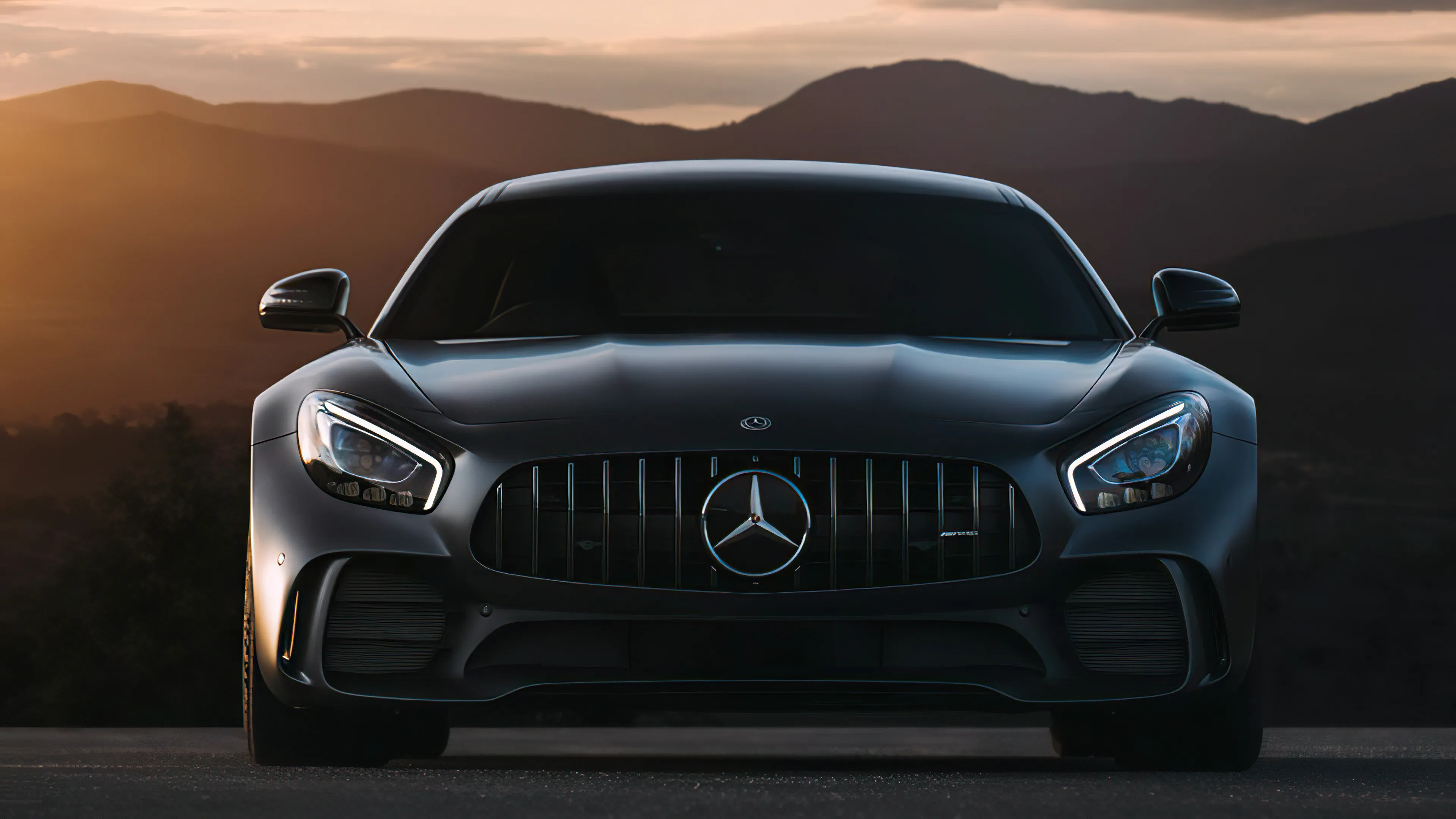 Front View of Sleek Black Mercedes Benz Sports Car Wallpaper