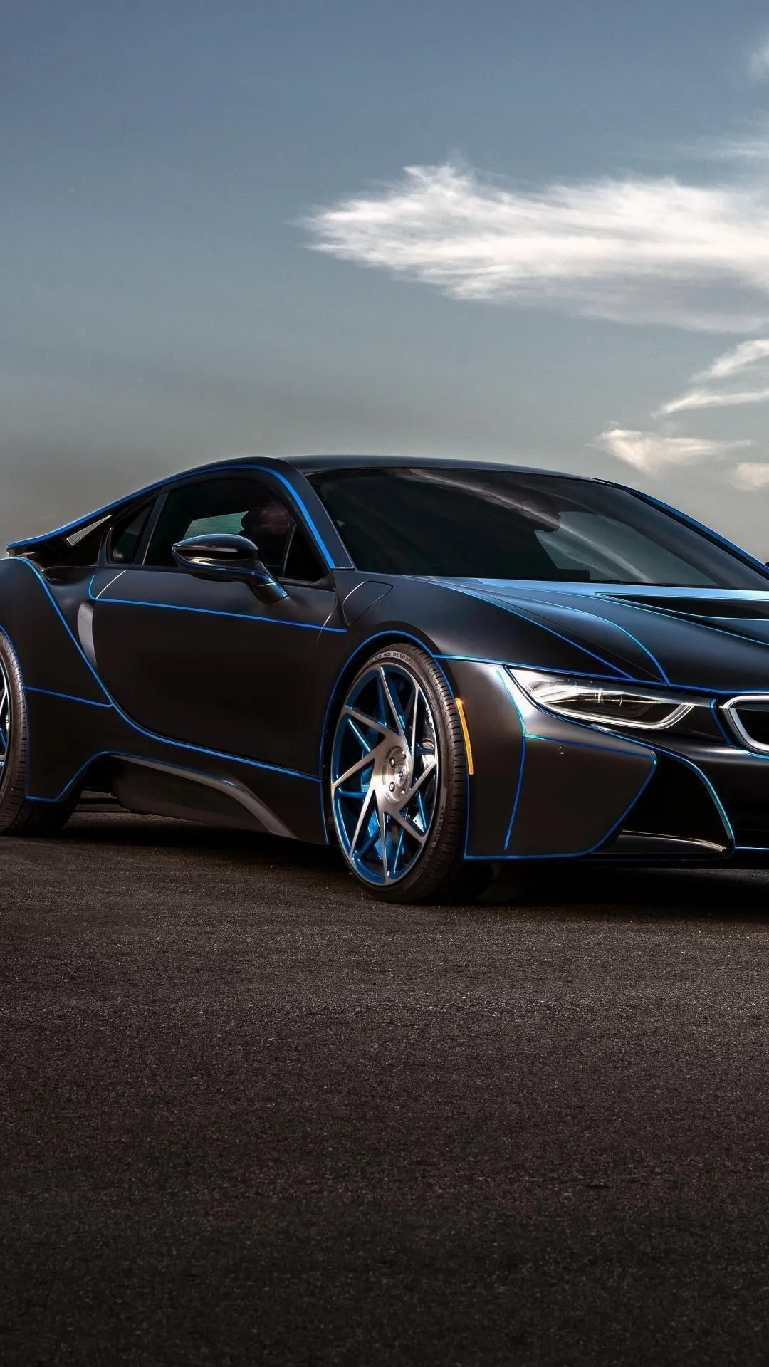 Futuristic Blue Bmw Concept Car at Sunset View Wallpaper