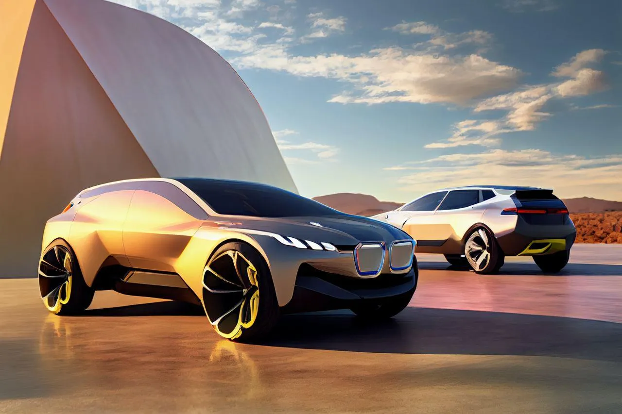 Futuristic Bmw Concept Cars Displayed in Desert Area Image