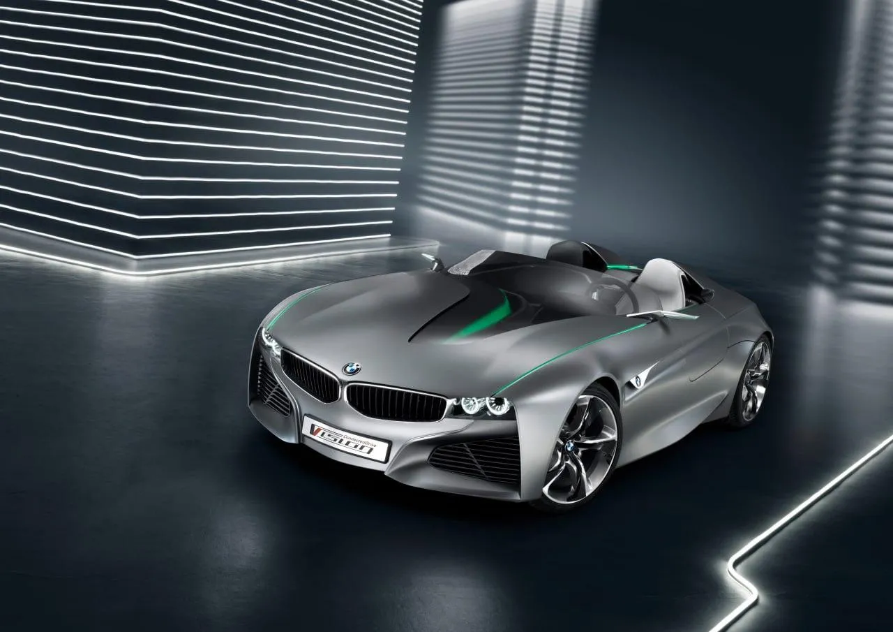 Futuristic Silver Bmw Concept Car in Neon Environment