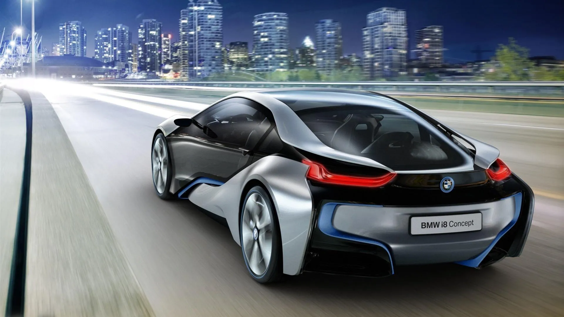 Futuristic Silver Bmw Driving on City Road at Night Hd