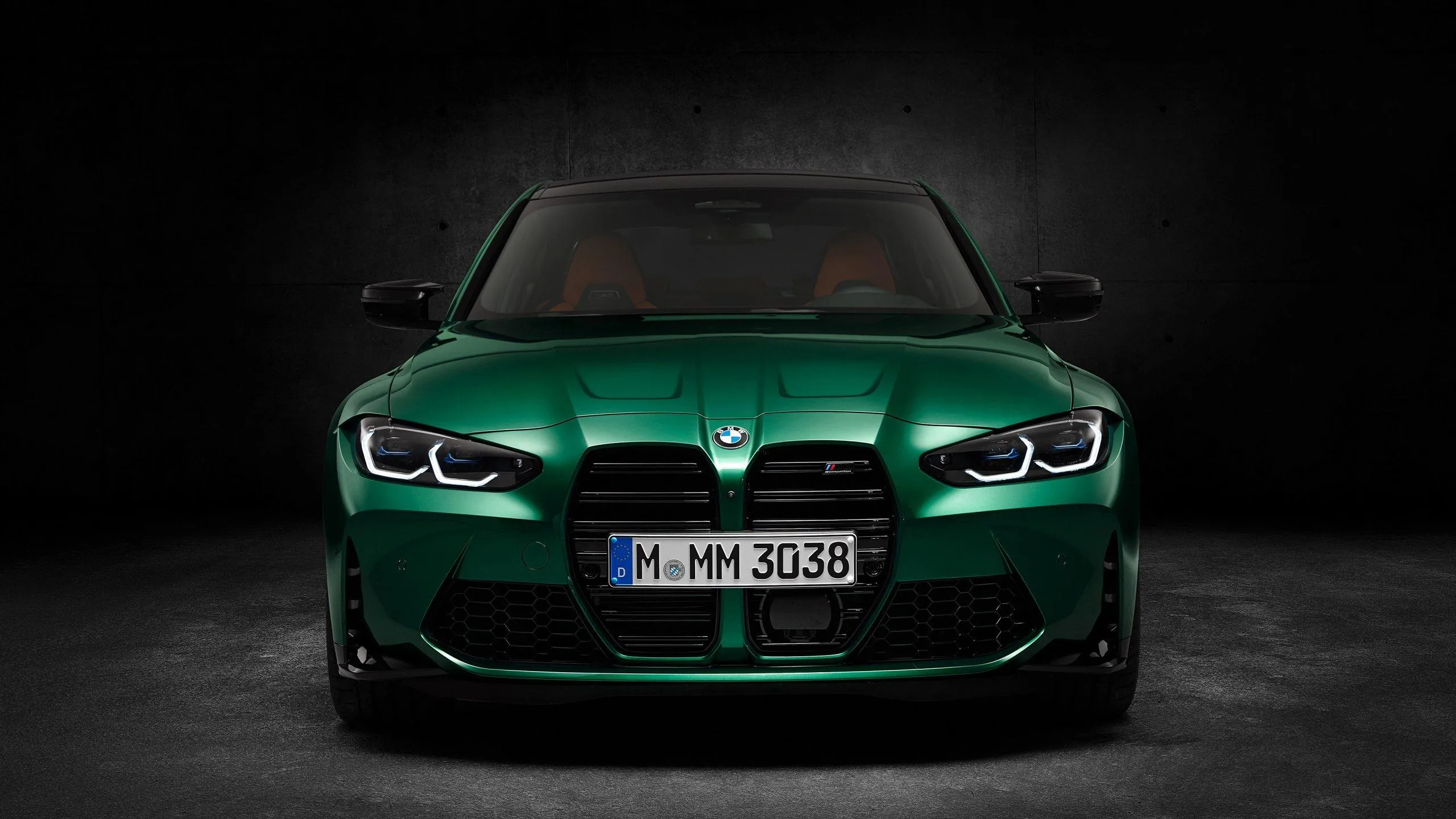 Green Bmw in Dark Studio with Front View Composition Image