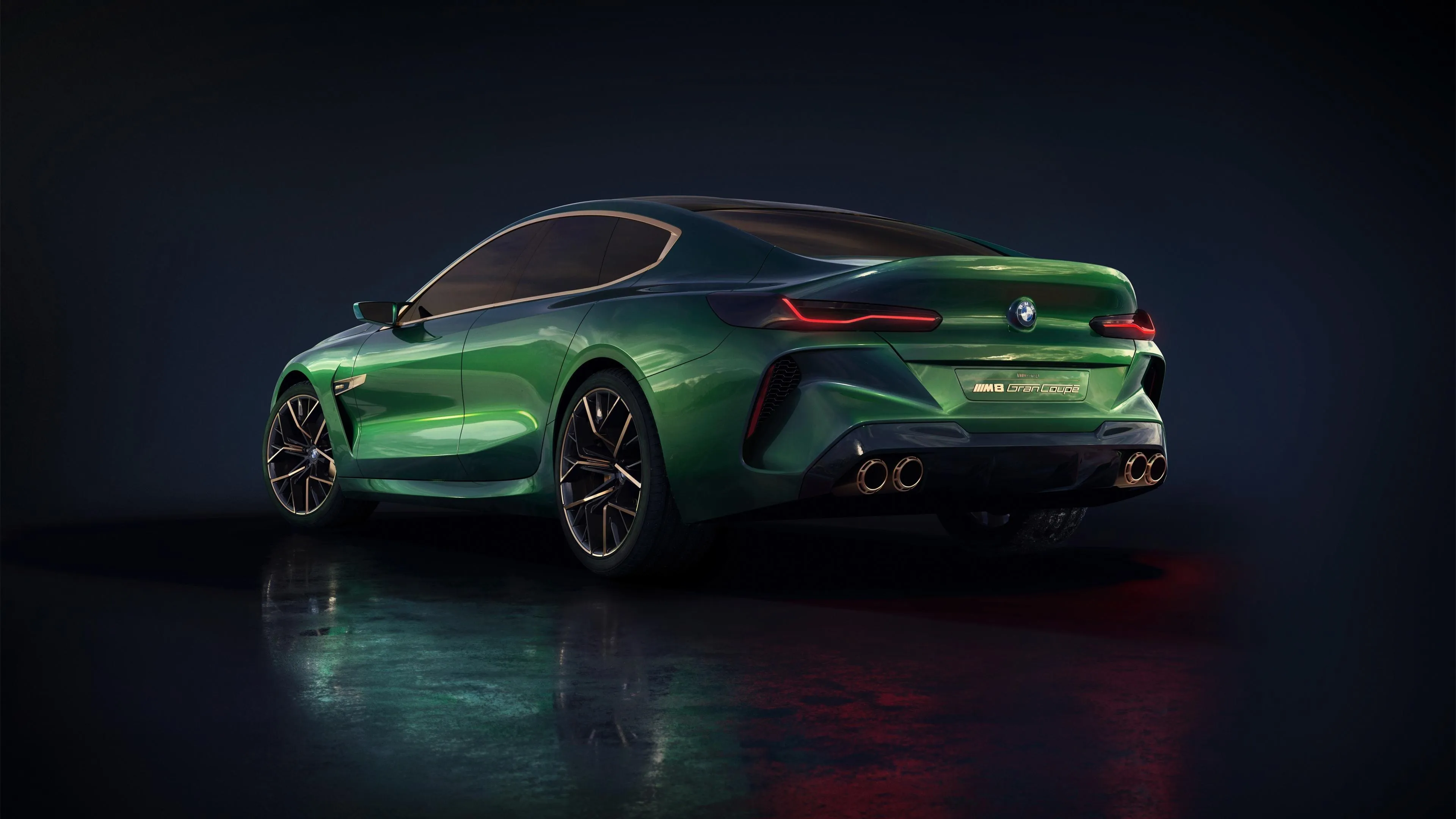 Green Bmw Parked in Dark Studio with Soft Spotlighting