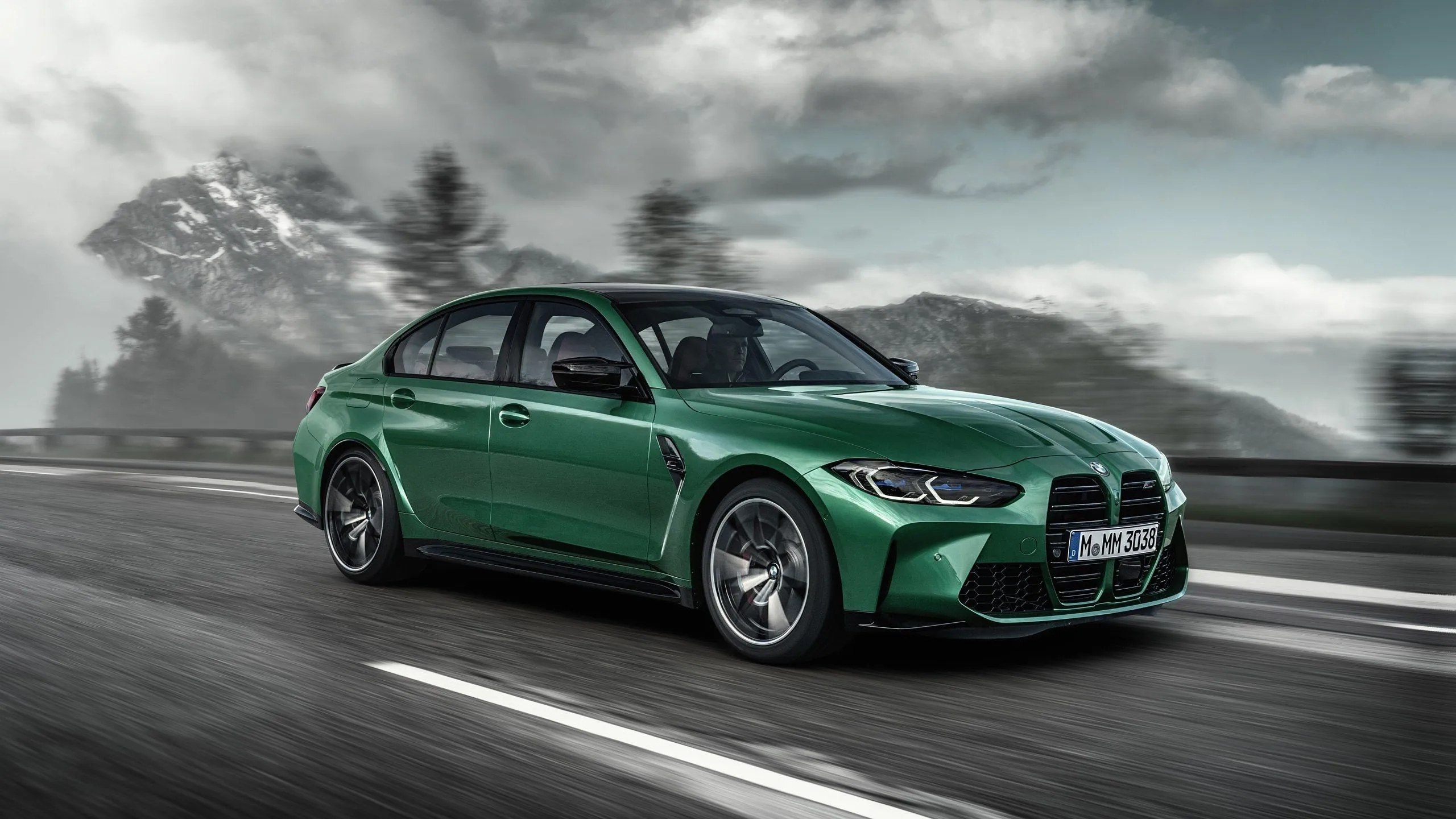 Green Bmw Speeding on Road with Motion Blur Effect Hd