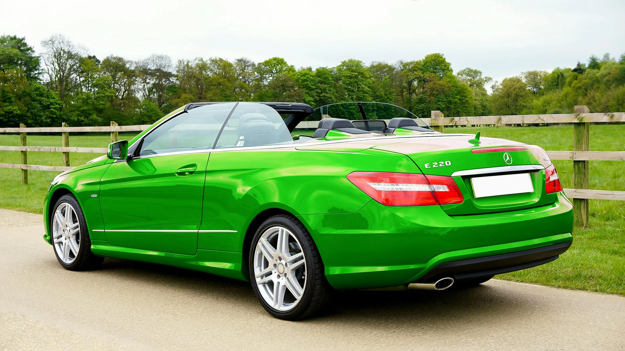 Green Mercedes Benz Convertible Parked Near a Fence 4K