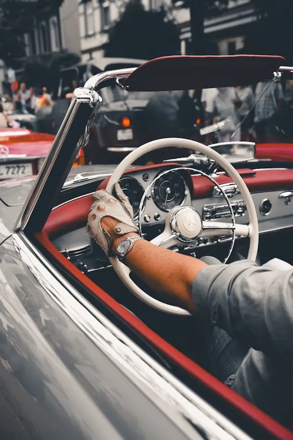 Inside View of Vintage Mercedes Benz Convertible Car