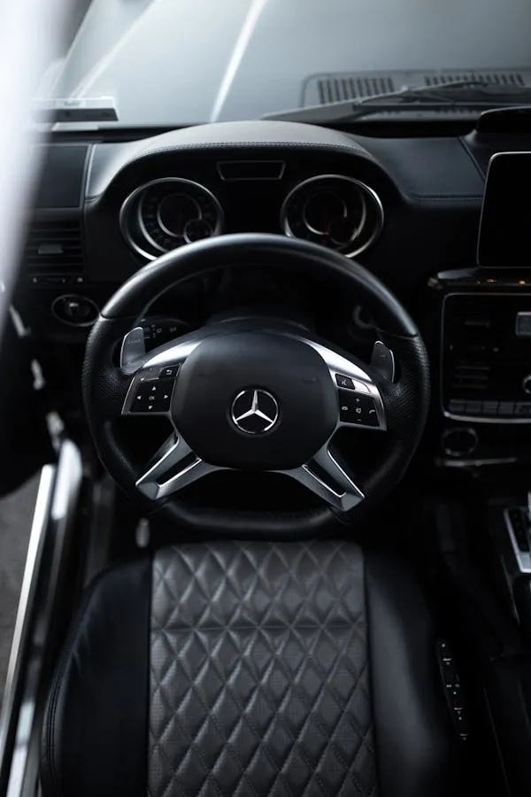 Interior Cockpit of Modern Mercedes with Black Seats