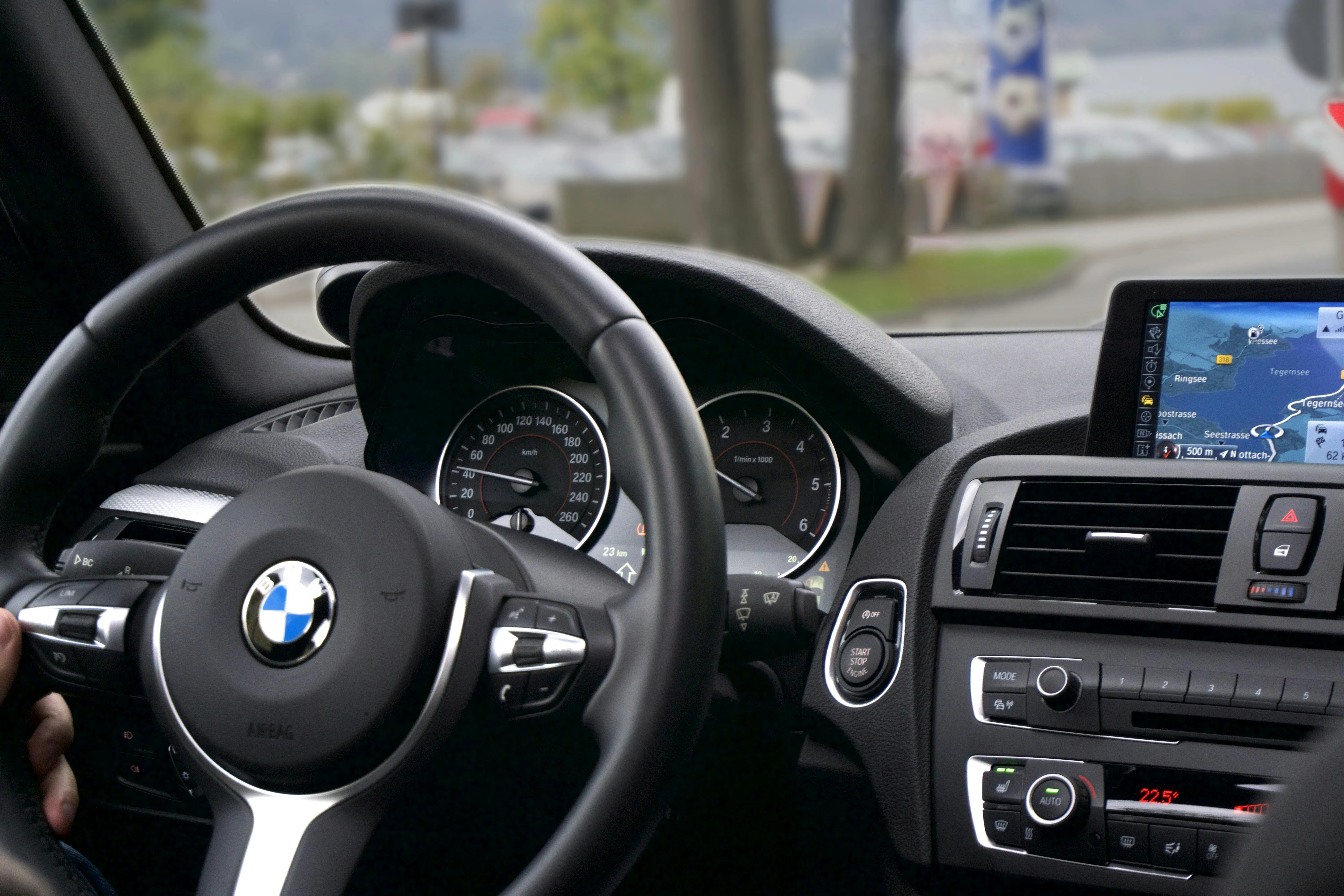 Interior Dashboard View of Bmw with Steering Wheel